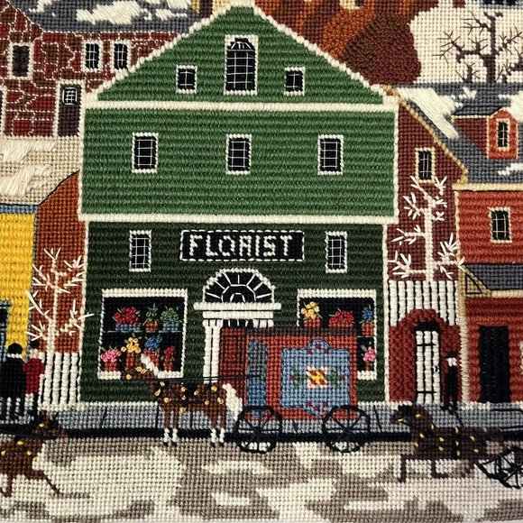 Vintage 1984 Main Street Store Front Needlepoint Handmade Cross Stitch Completed - Picture 3 of 16